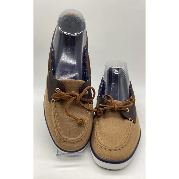 Nautica Women’s Tan & Brown Pinecrest One Eyelet Slip On Boat Shoes Sz. 9M - Picture 1 of 16